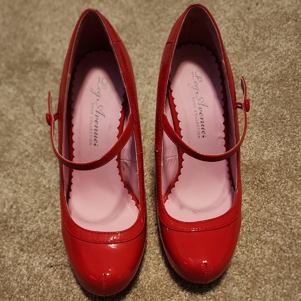 Red Patent Leather Mary Jane Shoes by Leg Avenue